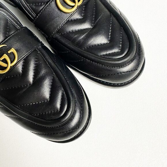 GUCCI Marmont Black Loafers 38.5 US 8 Matelasse Leather Quilted GG Logo - Picture 4 of 14